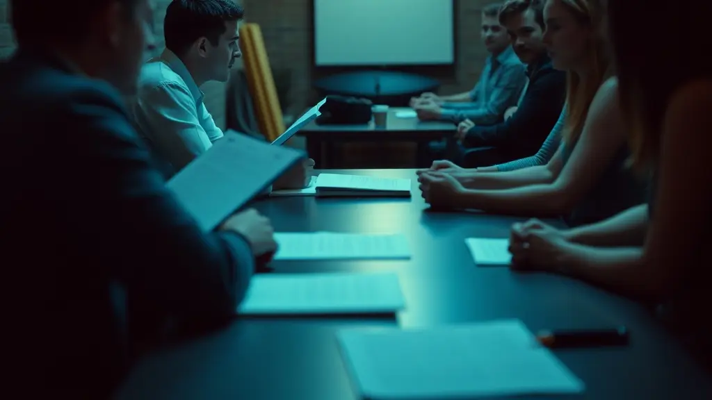 a table read in a small room
